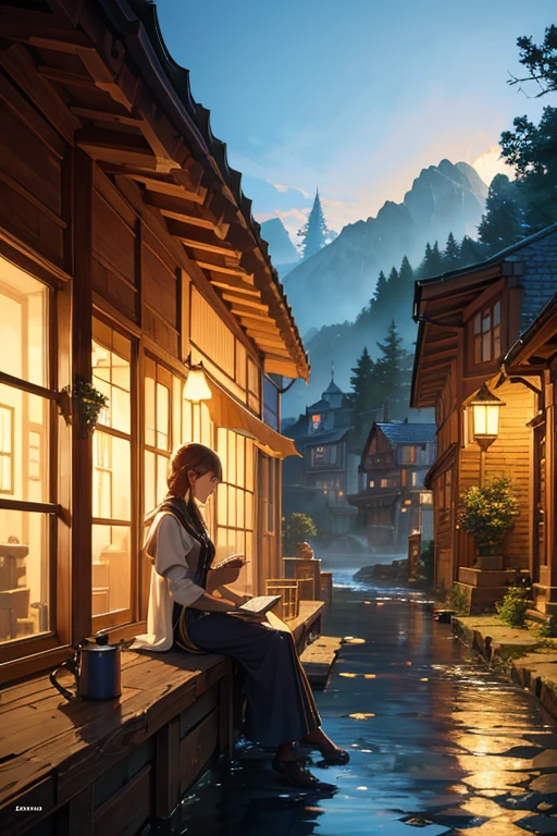 (best quality,4k,8k,highres,masterpiece:1.2),ultra-detailed,(realistic,photorealistic,photo-realistic:1.37),fountain house,beautiful anime scenery,small town background,anime background art,beautiful anime scenery style,anime scenery concept art,anime scenery,village anime scenery,anime landscape,castle scenery manga,beautiful and peaceful anime scenery,inspired by Karl Spitzweg,tavern background,drawing in an anime artist's studio,anime background