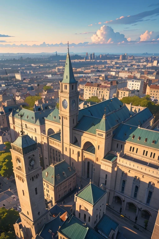 (best quality,4k,8k,highres,masterpiece:1.2),ultra-detailed,(realistic,photorealistic,photo-realistic:1.37),cityscape with a clocktower,focal point of the city,midtown background,magical small town,historical town in the center,cityscape with a Renaissance touch,anime-style landscape,medieval city background,surrounding the town in the setting,HD anime cityscape,residential area,scene from an animated movie,medieval townscape,panorama of the entire city
