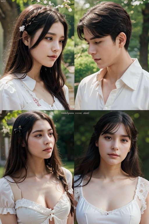 a film poster of three people, two boys and one girl, bestfriends, love  in front of a castle, manhwa, shoujo romance, aristocratic, the flower prince, castle scene manga, delicate androgynous prince, cover manga, steam romance, romance novel cover, bloom. fantasy, sakimichan and frank franzzeta, manga cover, shoujo manga, in school witch uniform, hate to lover, student, boy an girl, love between friends, with uniform, with title "friends shouldn't act this way!",