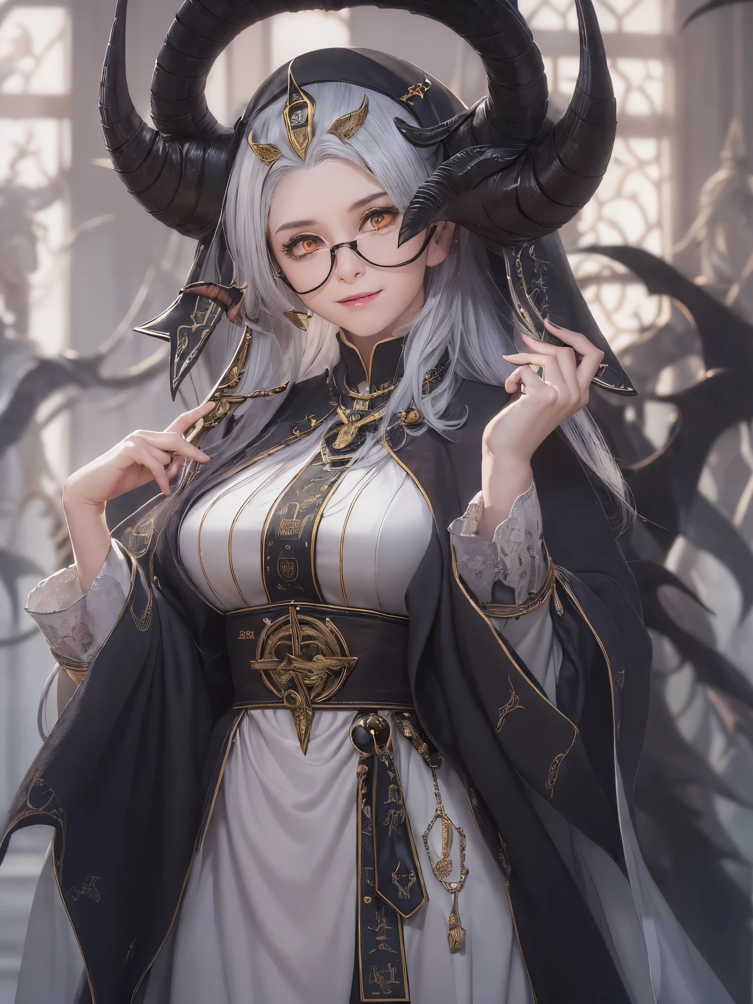 ((Finest quality)),(超A high resolution),(ultra-detailliert),(Meticulous portrayal),((Best CG)),(Finest works of art),Ultra-Precision Art,The art of astounding depiction,(Fantasy art with detailed depictions:1.5), (1 female priest:1.7),Smile of Charity:1.5,Beautiful and well-groomed face:1.6,(a simple robe:1.6), (Janus:1.5),(devil in the shadows:1.8)