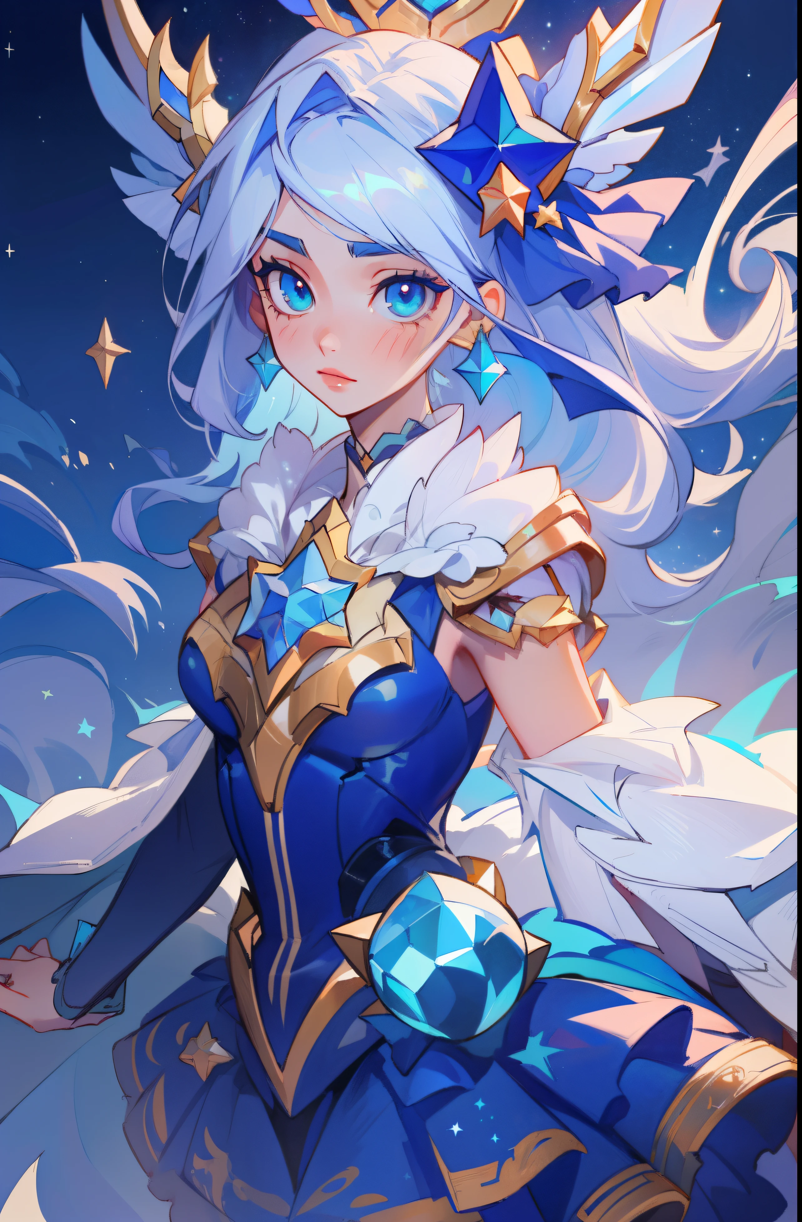 (masterpiece, best quality),  intricate details, 8k, artstation, sharp focus, 1girl, star guardian, league of legends, (cool color theme)