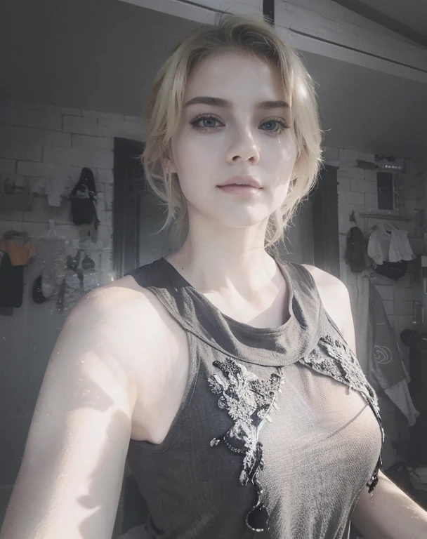 Make it colorful and blond, remove clothes, make her very sexy, keep same face details, keep hair details, don't change face, make the rest very attractive, high-quality, ultra realistic, ultra quality