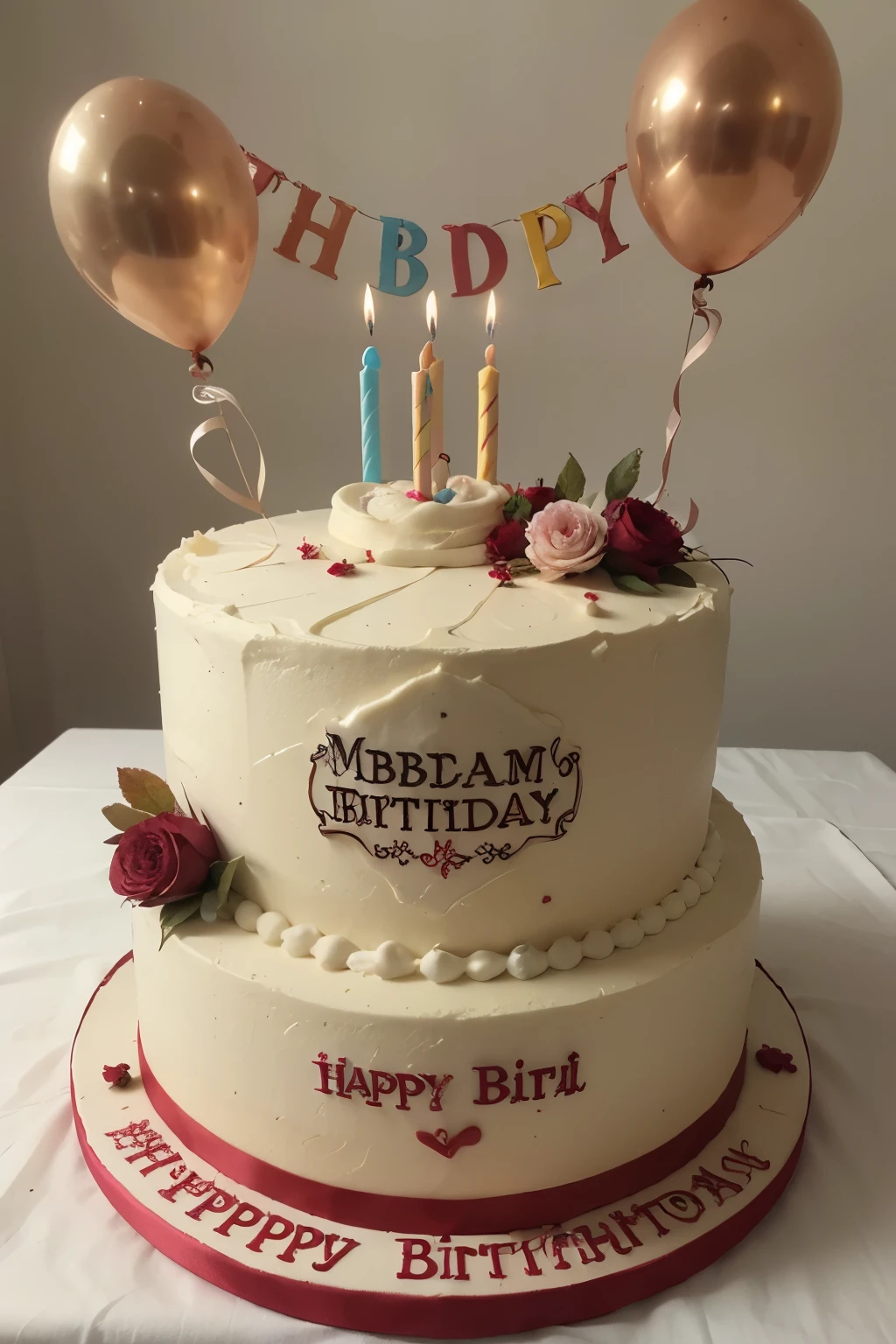 Tres beau gateau d'anniversaire avec ecrit Happy birtday