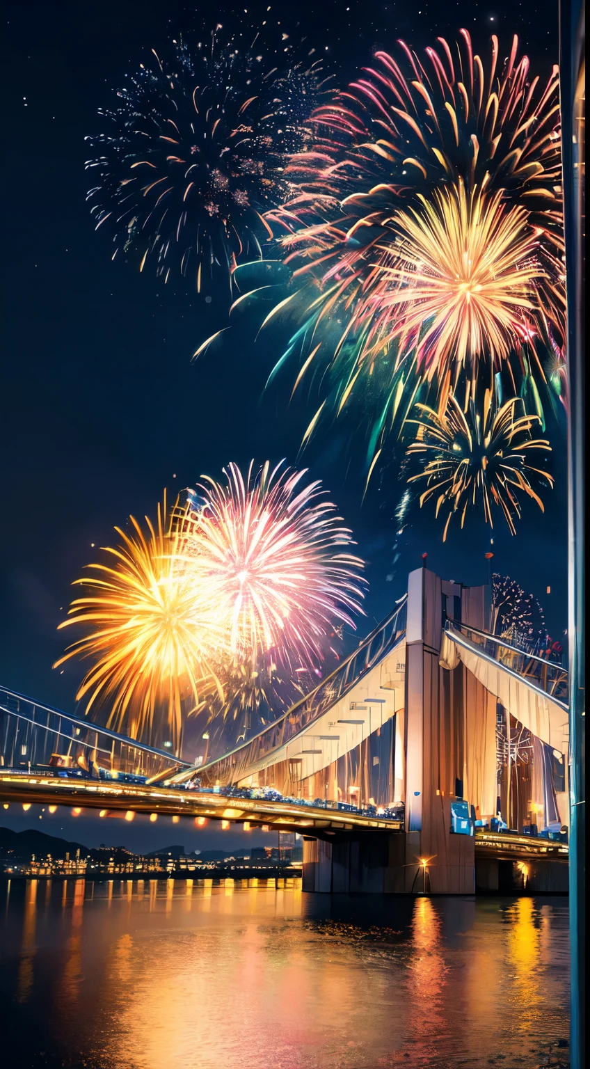 ((best quality)), ((Meisterwerk)), (Detailliert), Happy new year 2024, Firework, Skyline, Sea, Beach