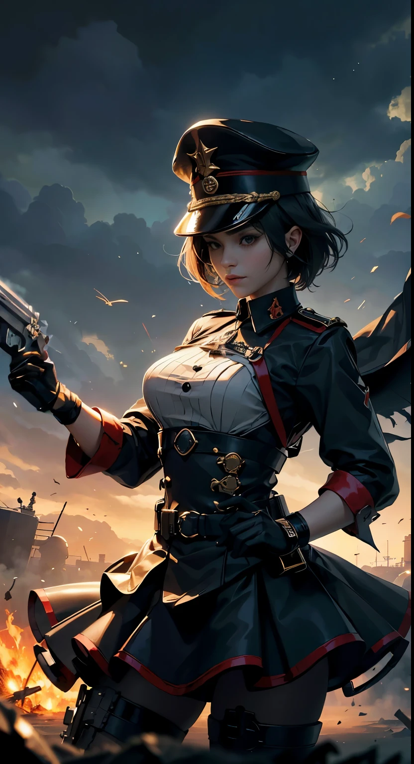 (Hand with black leather glove holding a short gun), segurando uma pistola, holding a revolver, segurando uma arma curta, arma preta de metal, Hand holding gun
