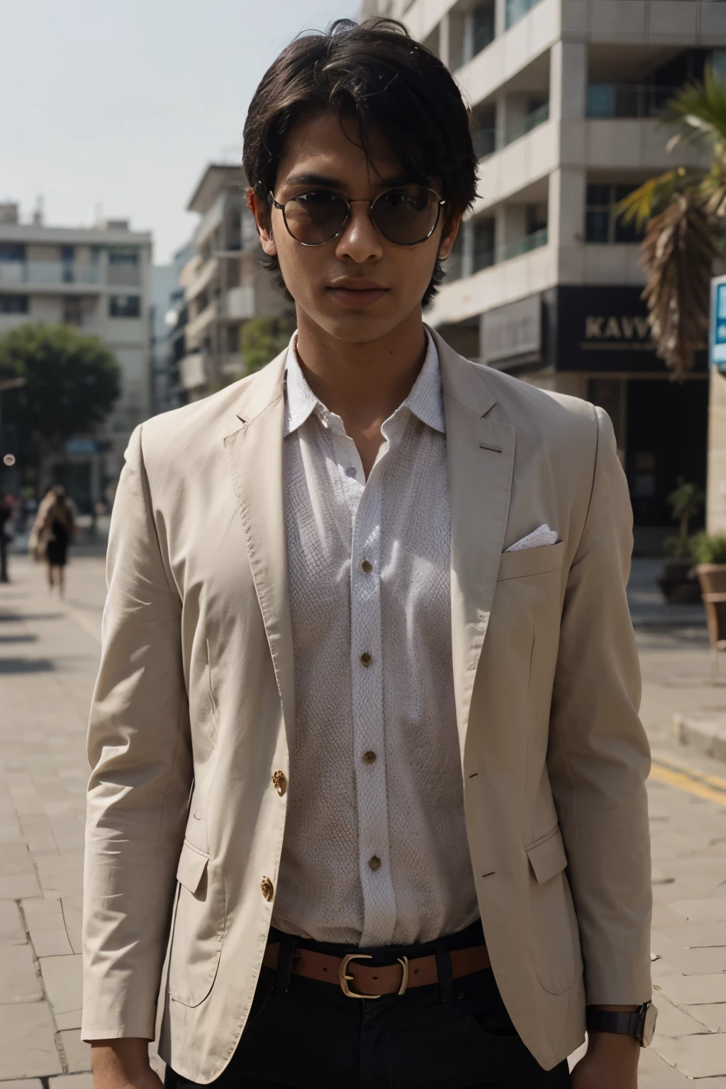 Indian boy, transparent sunglass, With blazer