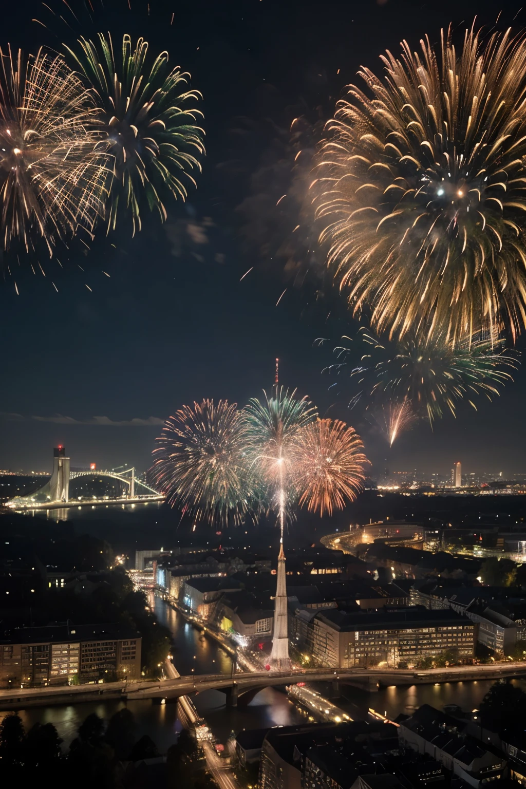 ((best quality)), ((Meisterwerk)), (Detailliert), Happy new year 2024, Firework, Skyline, Dusseldorf