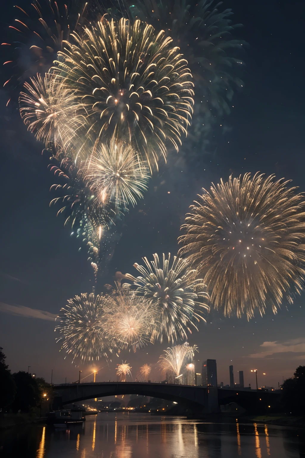 ((best quality)), ((Meisterwerk)), (Detailliert), Happy new year 2024, Firework, Skyline, Germany
