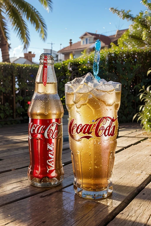 "Happy new year" wish message with Coca-Cola, Sprite, Fanta, Natural Blue sky, charming afternoon sun light