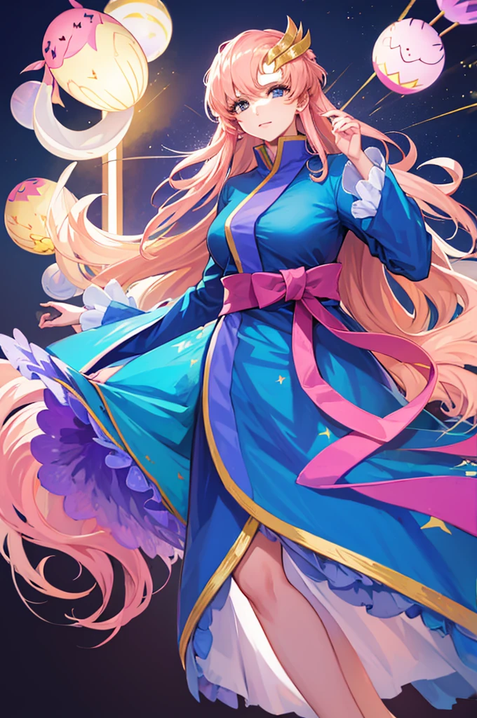 obra prima、Antecedentes com((Fantastic fireworks、starly sky))uma da beleza、Enorme teto、Loira longa、Yukata com alto detalhe e decote profundo、Ombro para fora、Cabelo preso em coque e enfeite de cabelo