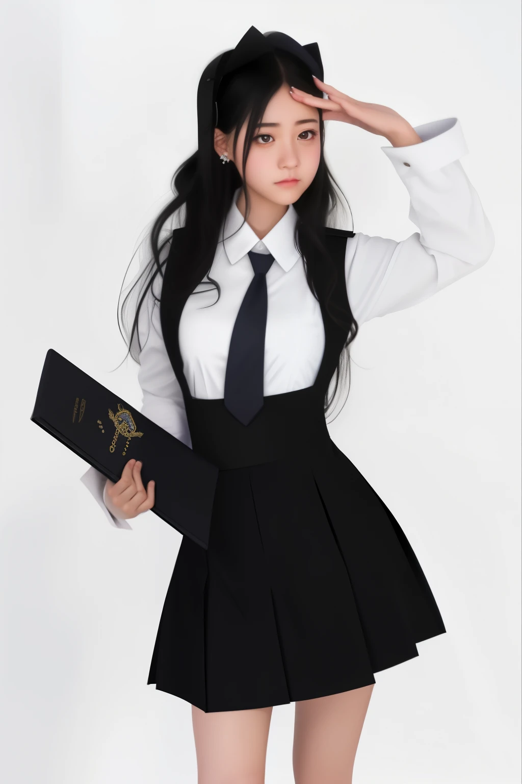 arafed woman in a short skirt and a white shirt and tie, jk uniform, magical school student uniform, magic school uniform, school girl in gothic dress, wearing headmistress uniform, girl wearing uniform, high quality costume, japanese girl school uniform, japanese school uniform, loose coat collar sailor uniform, school uniform, witchcore clothes, professional , seifuku