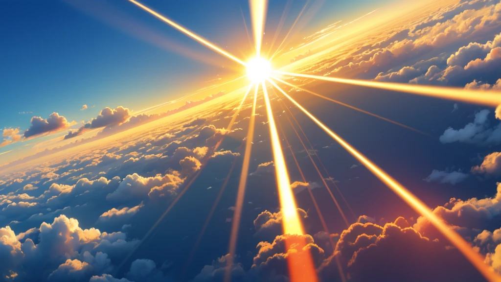 A sun in the middle of the screen with several sun rays around it, with ultra resolution.