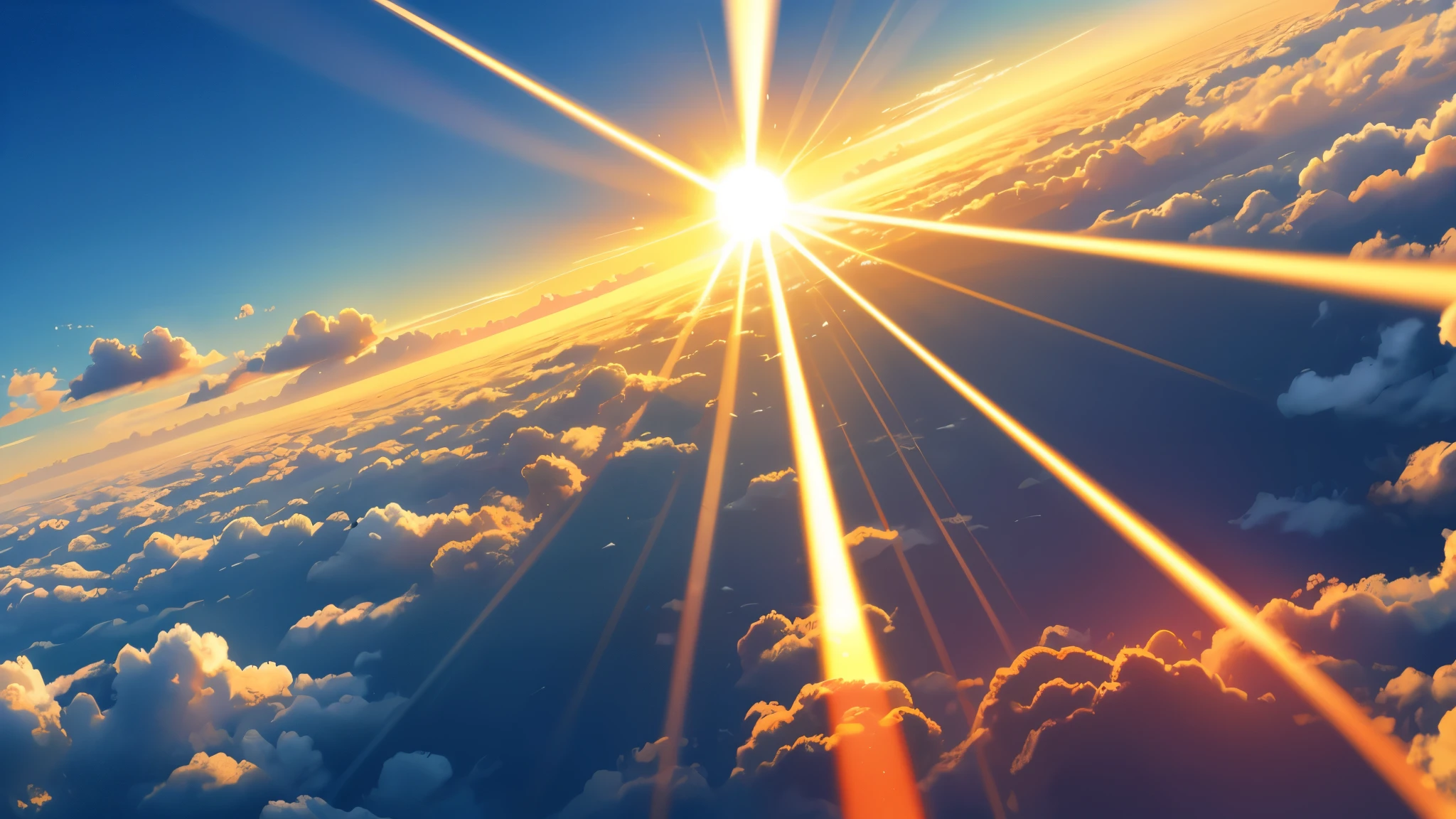 A sun in the middle of the screen with several sun rays around it, with ultra resolution.