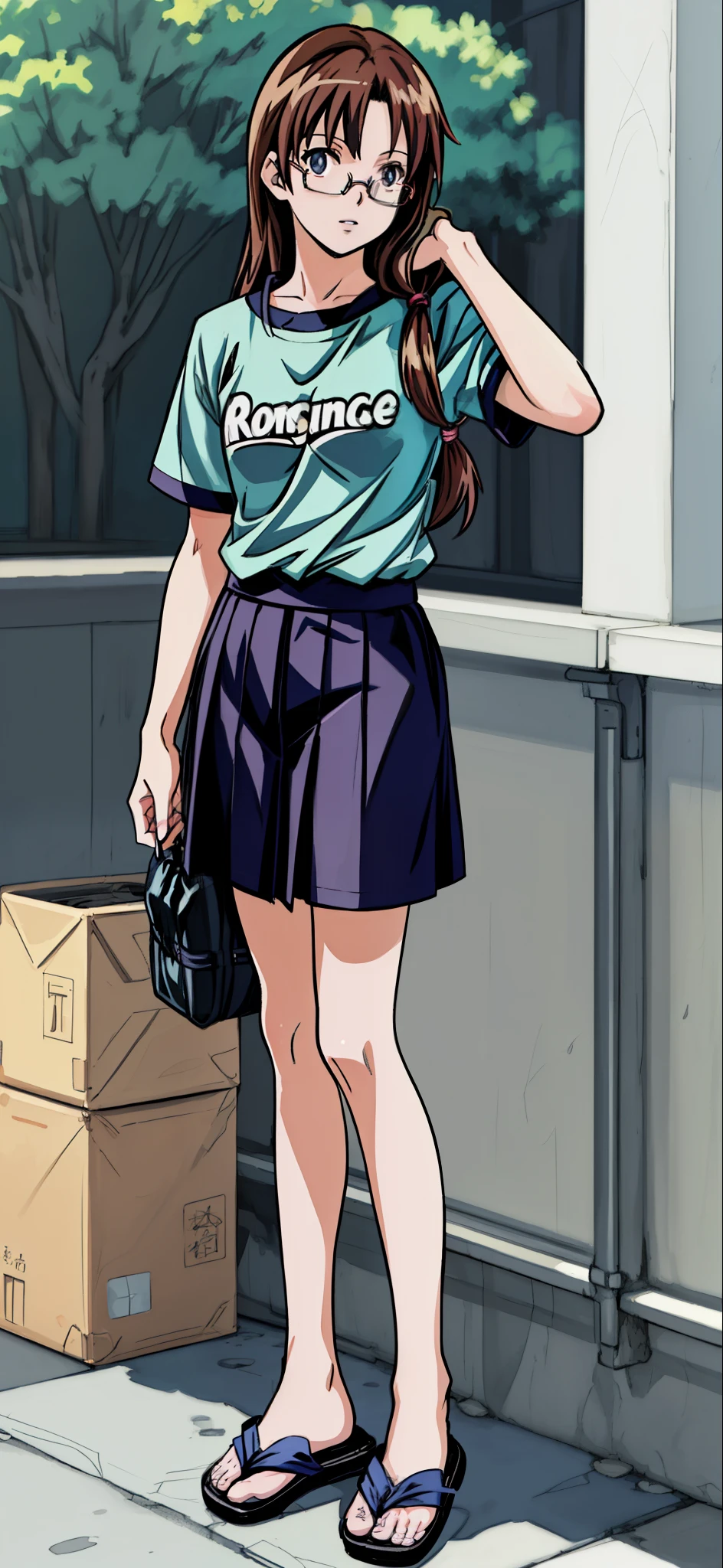 (Best Quality,4K,8K,hight resolution,masutepiece:1.2), Ultra-detailed, (Realistic,photoRealistic,photo-Realistic:1.37), Glasses Girl, chuckle,arms behind back,(Black hair),((Long hair)),sports wear, espadrilles,Beautiful detailed eyes, Beautiful detailed lips, extremely detailed eye and face, long eyelashes, Realistic anime 3D style, Smooth Anime CG Art, Digital rendering by Makoto Shinkai, Moe Anime Art Style, photoRealistic rendering of an anime girl, Shinkai Makoto style, Cute anime girl visuals, Realistic young anime girl, girl fan art, Created by Anime Artist'studio of.