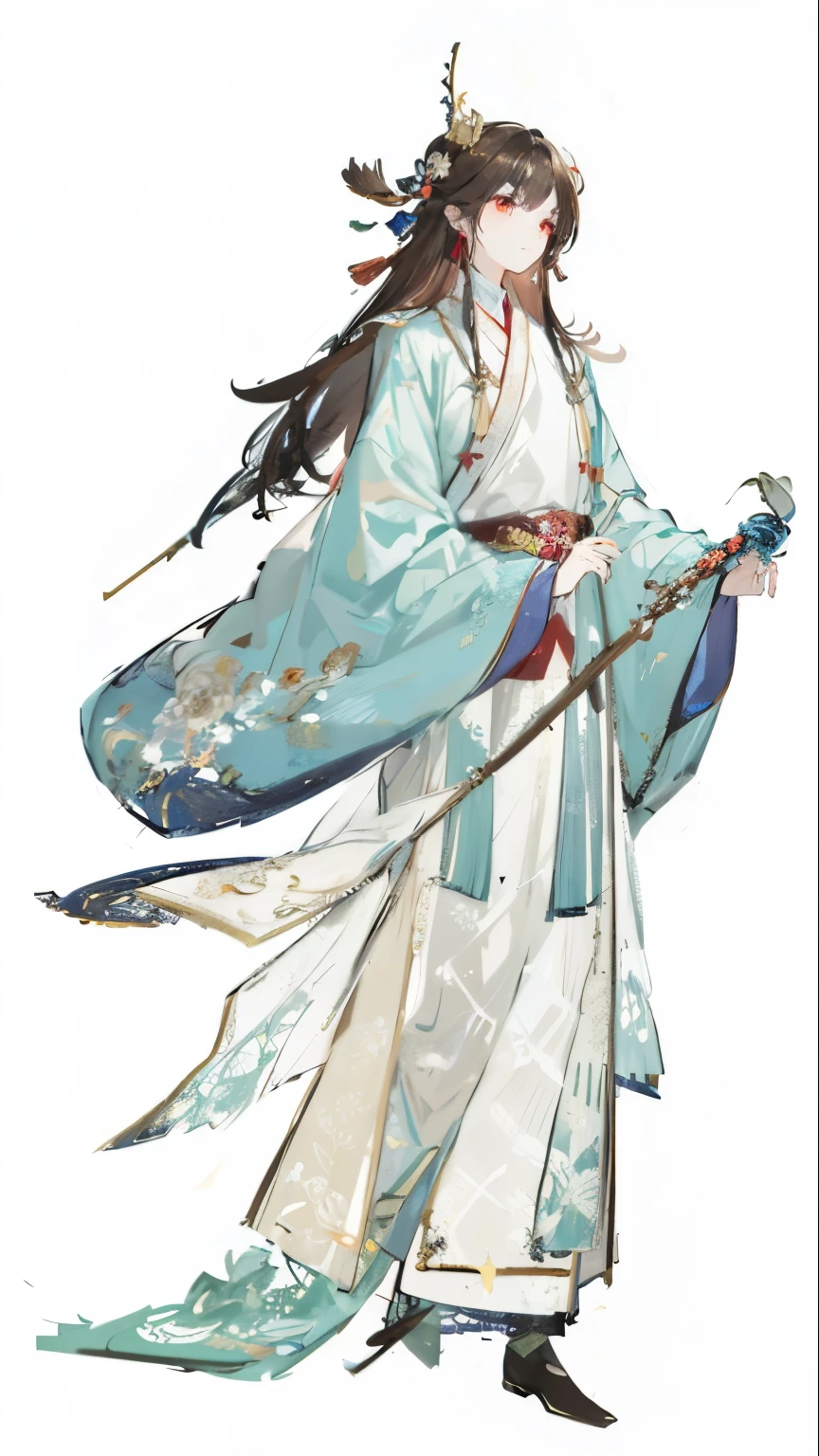 tmasterpiece，best quality，1 young person，18yr old，Handsome， ancient Chinese costume， Stand and draw the whole body，Light brown hair，Rose red eyes，Red and white clothes,(Hanfu, Ming style) rays of sunshine， Clear face， Clean white background， tmasterpiece， super detailing， Epic work， hyper HD， hyper qualit， The is very detailed， offcial art， Unity8k wallpapers， super detailing， 32K