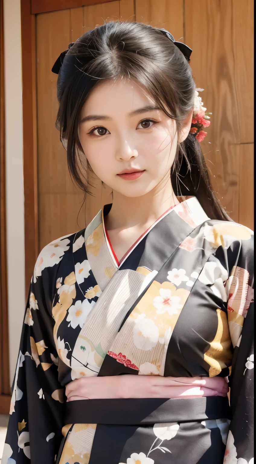 araffe asian woman in a kimono dress posing for a picture, in a kimono, shikamimi, Shiori Teshirogi, in a kimono, Wearing kimono,