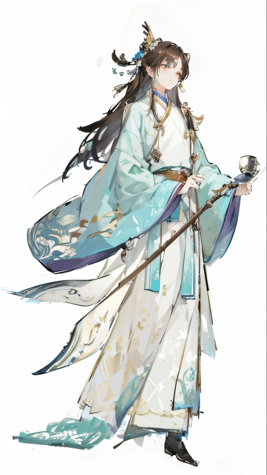 tmasterpiece,best quality,1 young person,18yr old,Handsome, ancient Chinese costume, Stand and draw the whole body,Light brown hair,green-eyed,white clothes,(Hanfu, Ming style) rays of sunshine, Clear face, Clean white background, tmasterpiece, super detailing, Epic work, hyper HD, high high quality, The is very detailed, offcial art, Unity8k wallpapers, super detailing, 32K