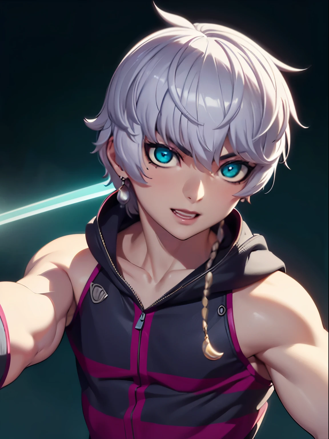 Nsfw, (master part, best quality;1.3), extremamente detalhado ,ultra detalhado, 1boy, um garoto jovem,sozinho, sorriso maligno, ornamento de cabelo, Brincos, Olhando para o Viewer, 4k resolution, ultra-realistic, altamente detalhado, corpo inteiro, noite, dynamic lights, lua cheia, Torn clothes, em pe, Young body, smooth skin, small dick, erect dick, Fragile body, coxas grossas