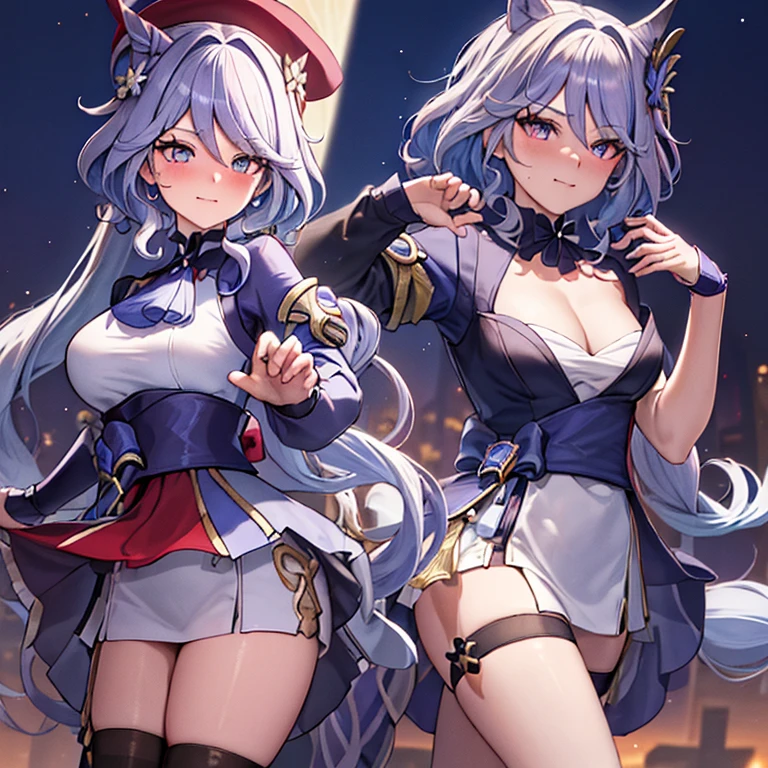 Estilo anime ecchi, 1 chica, posee sexy, muslos gruesos, tetas, nalgas, White background, ganyu