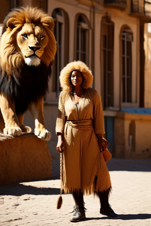 Woman déesse sur a lion de l&#39;Atlas