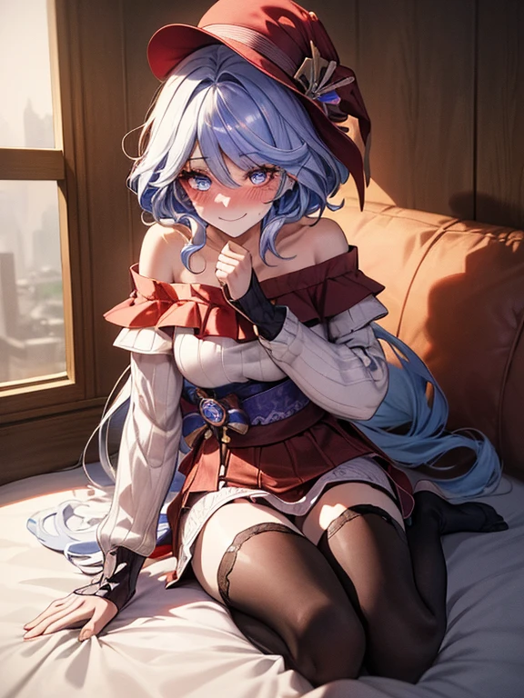 ((masutepiece, Best Quality, hight resolution, nw, Perfect Pixel, 4K)), 2girls, full body seen, ((Beautiful eyelashes, Realistic eyes)), ((Detailed face, Blushing:1.2)), ((Smooth texture:0.75, Realistic texture:0.65, Photorealistic:1.1, Anime CG style)), Dynamic Angle, Perfect body, ((Santa Claus Costume, Red knitted hat, red and white off shoulder sweater, red and white flared skirt, Black garter stockings, Shy smile)) BREAK raidenshogundef BREAK furina, heterochromia