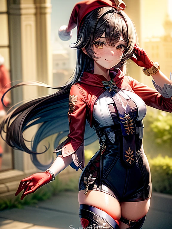 ((masutepiece, Best Quality, hight resolution, Perfect Pixel, 4K)), multiple girls, 2girls, full body seen, ((Beautiful eyelashes, Realistic eyes)), ((Detailed face, Blushing:1.2)), ((Smooth texture:0.75, Realistic texture:0.65, Photorealistic:1.1, Anime CG style)), Dynamic Angle, Perfect body, ((Santa Claus Costume, Red knitted hat, red and white off shoulder sweater, red and white flared skirt, Black garter stockings, Shy smile)) BREAK euladef, short hair, BREAK amber5star,