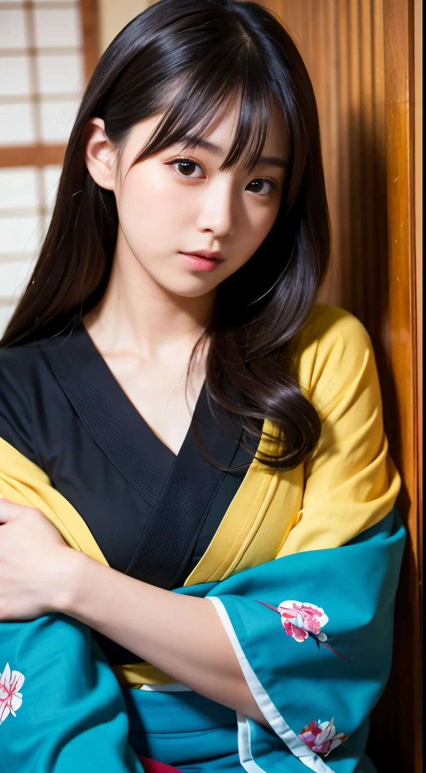 (BEST-QUALITY, MASTERPIECE, ULTRA-HIGH-RESOLUTION, (PHOTOREALISTIC:1.4), RAW-PHOTO, ULTRA DETAILED, PERFECT-ANATOMY),
from above, 1girl, 20-years-old, the most popular Japanese actress, completely drunk and high on illegal drugs, wearing only colorful Japanese-KIMONO, sitting in SEIZA, looking at viewer, extremely beautiful face like a Japanese famous actress, (extremely beautiful big-black-eyes, extremely beautiful black-solid-circle-eyes), extremely beautiful and extremely realistic skins, extremely beautiful hair, extremely beautiful body