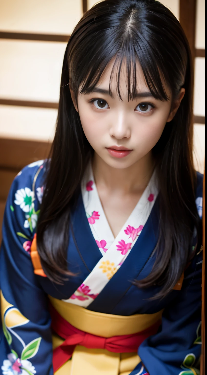 (BEST-QUALITY, MASTERPIECE, ULTRA-HIGH-RESOLUTION, (PHOTOREALISTIC:1.4), RAW-PHOTO, ULTRA DETAILED, PERFECT-ANATOMY),
from above, 1girl, 20-years-old, the most popular Japanese actress, (completely drunk and high on illegal drugs), wearing only colorful Japanese-KIMONO, (((sitting in SEIZA))), looking at viewer, extremely beautiful face like a Japanese famous actress, (extremely beautiful big-black-eyes, extremely beautiful black-solid-circle-eyes), extremely beautiful and extremely realistic skins, extremely beautiful hair