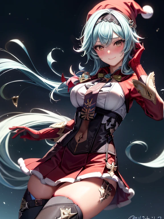 ((masutepiece, Best Quality, hight resolution, Perfect Pixel, 4K)), multiple girls, 2girls, full body seen, ((Beautiful eyelashes, Realistic eyes)), ((Detailed face, Blushing:1.2)), ((Smooth texture:0.75, Realistic texture:0.65, Photorealistic:1.1, Anime CG style)), Dynamic Angle, Perfect body, ((Santa Claus Costume, Red knitted hat, red and white off shoulder sweater, red and white flared skirt, Black garter stockings, Shy smile)) BREAK euladef, short hair, BREAK amber5star,