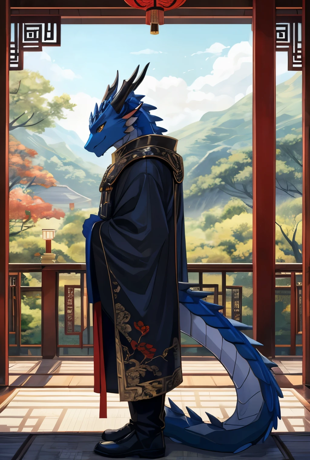 nj5furs,furs,mankind,Solo,Masterpiece,High Detail,best shadows, oriental chinese blue dragon furs,scales body,