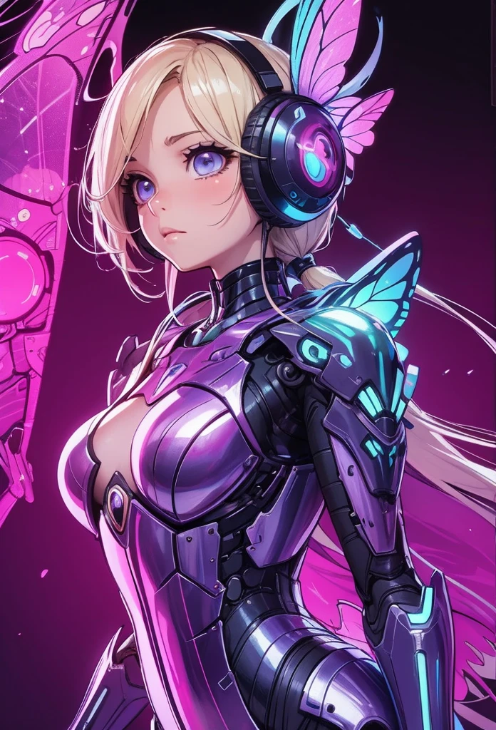 (Detailed illustrations,Very detailed and detailed drawing,Delicate lines with slow and rapid,Realistic texture expression),[Color tressed main line],[labo],[[HENTAI]] ANIME (CYBERGirl anime Beauty 13 years old Cyborg [Wavy Hair (platinum-blonde)]),([Butterfly wings] Magenta-pink Papillon cybernean armor [Aurora Armor] Fuselage only transparent material) Cyber Headset,(cybernetic),(Intricate and beautiful decoration [Dense detail]),(Fine and beautiful skin expression [Transparency]),[完璧な目のdetaileds (Iris beautifully drawn in every detail)[Jewel-like eyes]],[long and beautiful eyelashes],[Meticulously drawn hair [美しく艷やかな髪のdetaileds]],(完璧な手のdetaileds [Beautiful fingers without breakdowns [Beautiful nails]]),(Perfect Anatomy(Perfectly proportioned))[[Full body like]],[[Design built to the highest level]][Ideal color coordination(Accurate simulation of light-material interactions)],([Precision Detail](detaileds,high-detail)),[Visual art that conveys a sense of narrative].