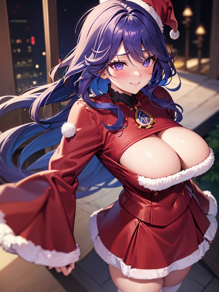 ((masutepiece, Best Quality, hight resolution, Perfect Pixel, 4K)), multiple girls, 2girls, full body seen, ((Beautiful eyelashes, Realistic eyes)), ((Detailed face, Blushing:1.2)), ((Smooth texture:0.75, Realistic texture:0.65, Photorealistic:1.1, Anime CG style)), Dynamic Angle, Perfect body, ((Santa Claus Costume, Red knitted hat, red and white off shoulder sweater, red and white flared skirt, Black garter stockings, Shy smile)) BREAK raidenshogundef, BREAK furina