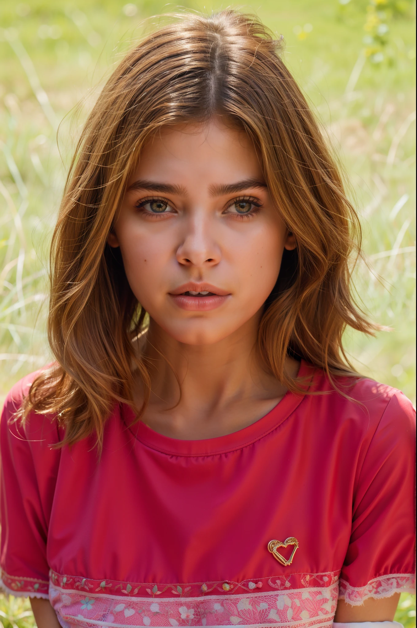 um close de uma jovem com uma camisa vermelha, lindo modelo jovem, Directed by: Antoni Pitxot, hiper-realista , jovem bonita, modelo bonito, arte digital. foto realista, sofya emelenko, meninaabelo castanho, Isabela Moner, retrato colorido, Retrato Sophie Mudd, foto retrato realista, lighting dramatic, Retrato Menina Rugge