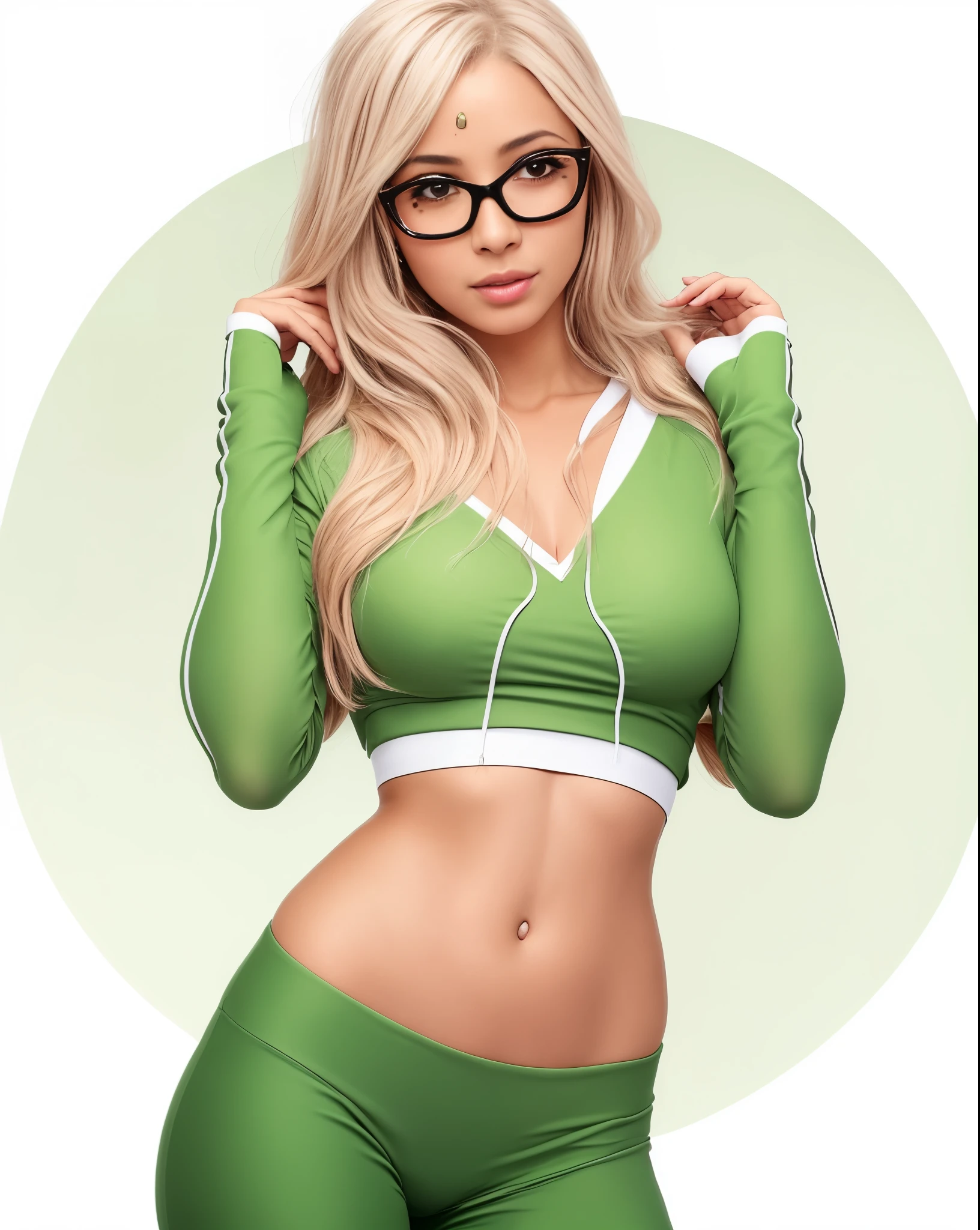 1 menina, loira, blonde, cabelo grande, green legging pants, bunda grande, peitos grandes, cameltoe, fundo dentro do quarto, Realistic detailed HD, 3d, nike, sexy, corpo perfeito, bico do peito, corpo inteiro, Front position, cameltoe, fundo dentro do quarto, Front position,