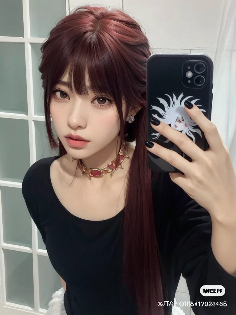 arafed woman con el pelo blanco taking a selfie in a mirror, cruel korean goth girl, 1 7 - - old me goth girl, ulzzang, Chica de anime en la vida real, Jinyoung Shin, con flequillo, con el pelo largo y blanco, El Corte Hime, con flequillo completo, Sun Yunjoo, long hair con flequillo, con el pelo blanco