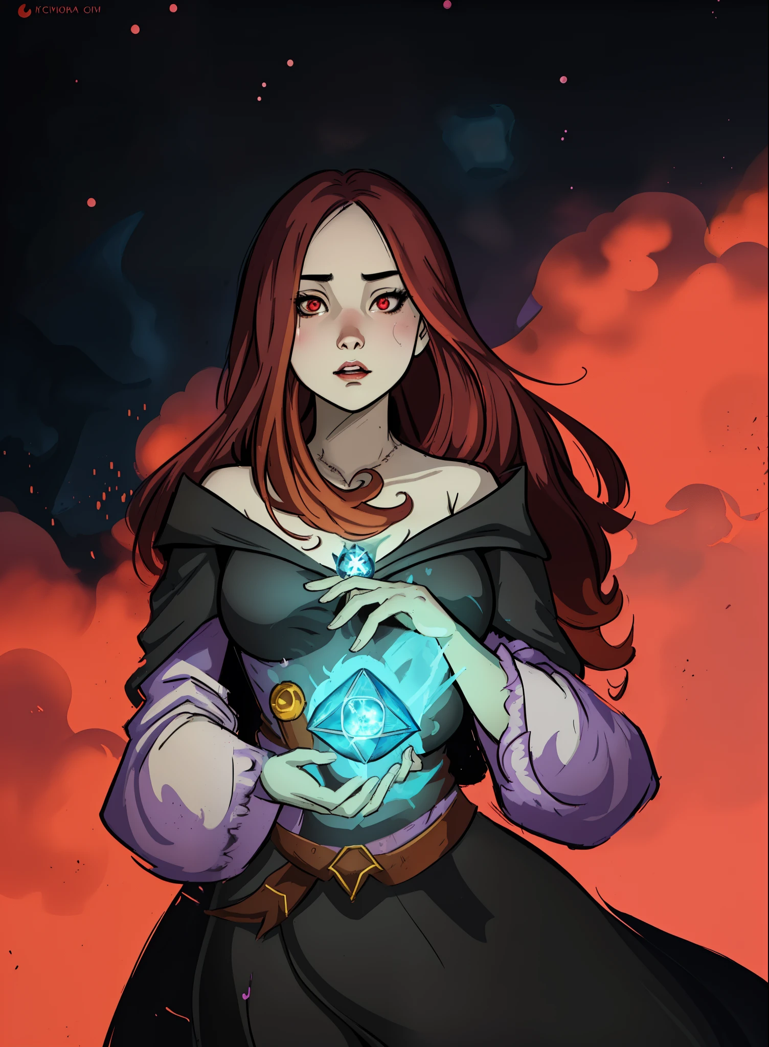 anime girl with a glowing cube in her hands, painted in the style arcane, human :: sorceress, demon slayer rui fanart, female mage conjuring a spell, l critical role, /!\ the sorceress, portrait of a female mage, holy fire spell art, dnd fantsay art, commission for high res, marin kitagawa fanart