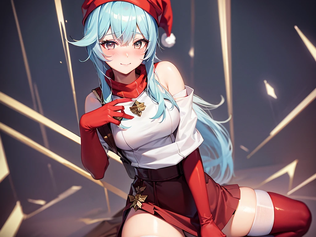 ((masutepiece, Best Quality, hight resolution, Perfect Pixel, 4K)), multiple girls, 2girls, full body seen, ((Beautiful eyelashes, Realistic eyes)), ((Detailed face, Blushing:1.2)), ((Smooth texture:0.75, Realistic texture:0.65, Photorealistic:1.1, Anime CG style)), Dynamic Angle, Perfect body, ((Santa Claus Costume, Red knitted hat, red and white off shoulder sweater, red and white flared skirt, Black garter stockings, Shy smile)), Classrooms without people, Sit on a desk, I took my foot off the desk, ((Angle looking up from below)), Very embarrassing panic smile, Lift your chest with your hands, Open both legs, Open your knees wide, sexy white floral lace panties, BREAK euladef, short hair, BREAK amber5star,