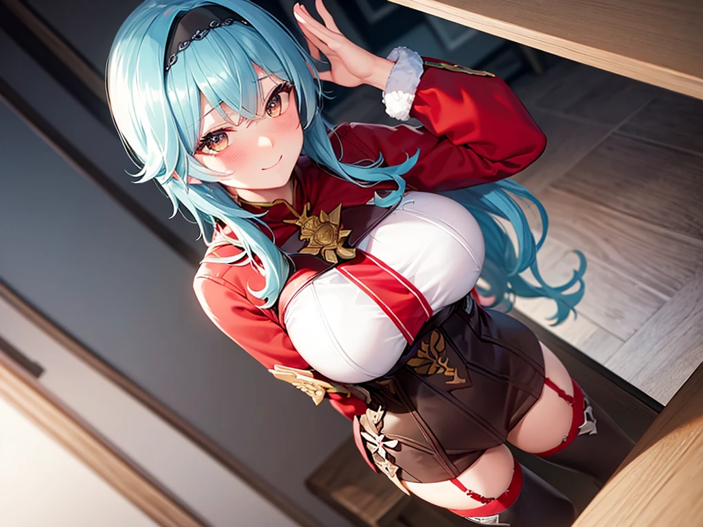 ((masutepiece, Best Quality, hight resolution, Perfect Pixel, 4K)), multiple girls, 2girls, full body seen, ((Beautiful eyelashes, Realistic eyes)), ((Detailed face, Blushing:1.2)), ((Smooth texture:0.75, Realistic texture:0.65, Photorealistic:1.1, Anime CG style)), Dynamic Angle, Perfect body, ((Santa Claus Costume, Red knitted hat, red and white off shoulder sweater, red and white flared skirt, Black garter stockings, Shy smile)), Classrooms without people, Sit on a desk, I took my foot off the desk, ((Angle looking up from below)), Very embarrassing panic smile, Lift your chest with your hands, Open both legs, Open your knees wide, sexy white floral lace panties, BREAK euladef, short hair, BREAK amber5star,
