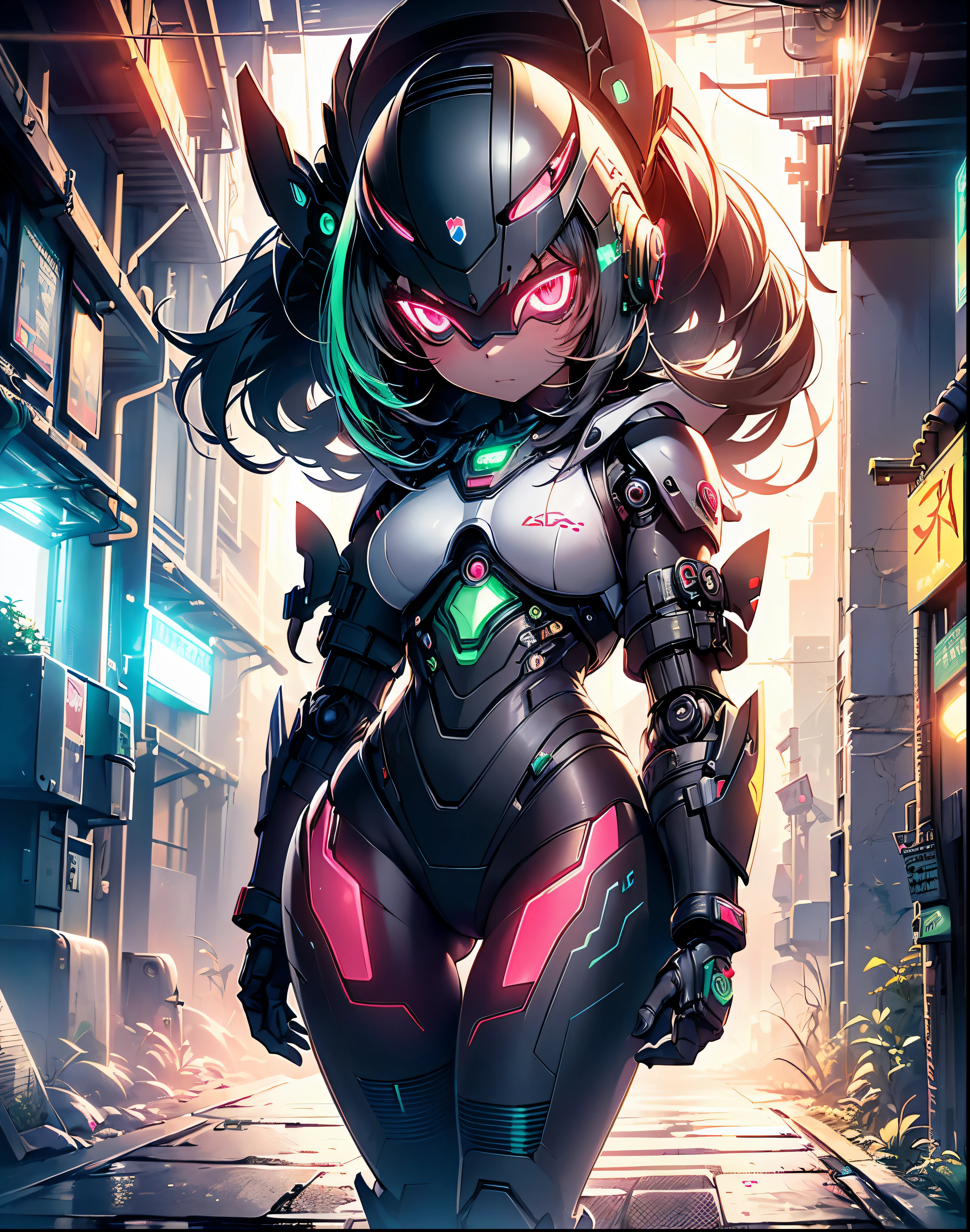 (Kawaii backstory:1.3),(Extremely detailed fine touch:1.3),Black finish, red lights, green background, night time,Crystal Skin, 
a robot,ciberpunk,1girl,ass_shot,(AB_below:1.3),, (Masterpiece:1.3), (Best Quality:1.3), 1girl