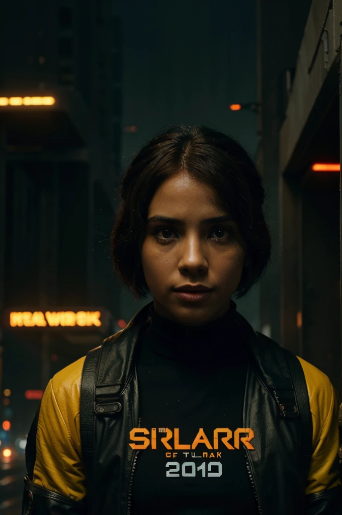Explore a dystopian future through the eyes of a man of color in a world in the style of Blade Runner 2049. Capture the essence of the futuristic urban landscape and the unique beauty of human diversity in this distinct and visually stunning world, realismo, 4K, tipo poster