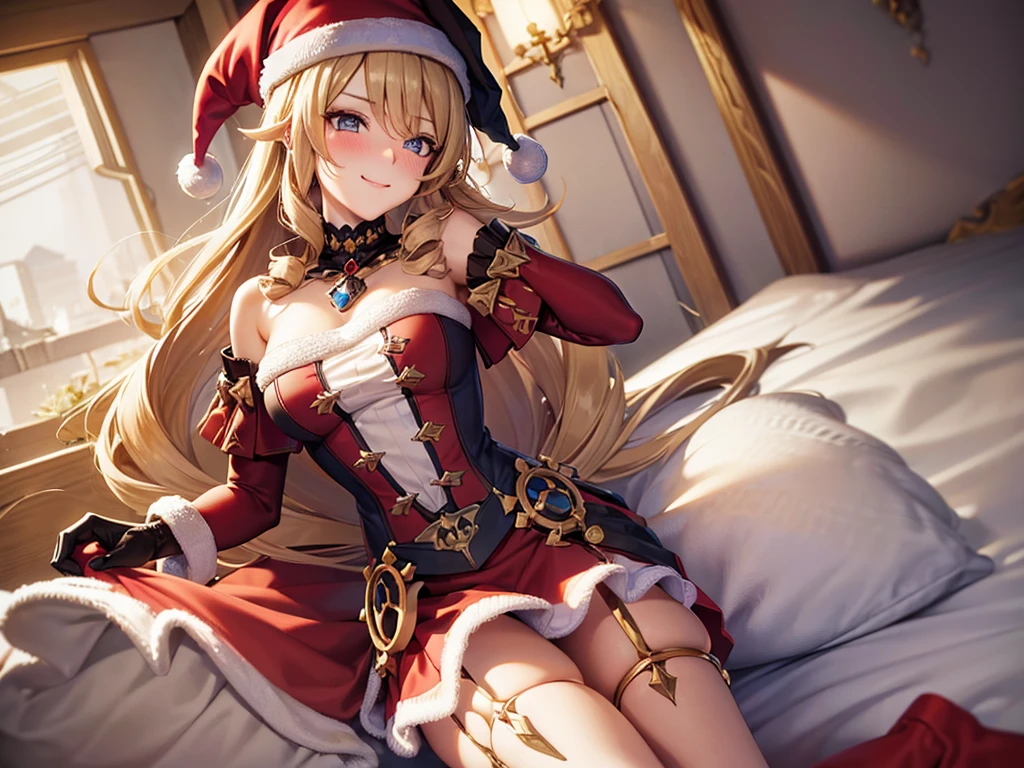 ((masutepiece, Best Quality, hight resolution, Perfect Pixel, 4K)), multiple girls, 2girls, full body seen, ((Beautiful eyelashes, Realistic eyes)), ((Detailed face, Blushing:1.2)), ((Smooth texture:0.75, Realistic texture:0.65, Photorealistic:1.1, Anime CG style)), Dynamic Angle, Perfect body, ((Santa Claus Costume, Red knitted hat, red and white off shoulder sweater, red and white flared skirt, Black garter stockings, Shy smile)) BREAK navia, BREAK giclorinde