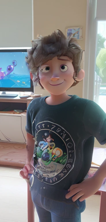 Cartoon character of a 7 year old boy, animation character, stylized character, Rendering animation styles, 3D estilizado, Arnold Maya render, 3D render estilizado, Toon renderizar keyshot, Personaje 3D, Personaje 3D, Renderizado 3D estilizado, Renderizado de 3 caracteres D, Personaje de dibujos animados, Personaje de primer plano, Pose del personaje,  (estilo pixar) (Pieza maestra:1.2) (Bokeh) (La mejor calidad) (Piel detallada) (Textura detallada) (8k) (arcilla) (cinematic lighting) (foco nítido