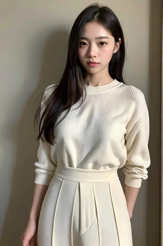 ((Full body)), Ultra-realistic capture, Highly detailed, high resolution16k closeup of human skin. Skin texture must be natural, With enough detail to finely identify pores. Skin should look healthy, In a uniform tone. Use natural light and color, striated hair, striated hair, Long hair, ((Full body)), Stand against the wall, From above,UHD, retinas, masutepiece, ccurate, Anatomically correct, Super Detail, Textured skin, high details, High quality, Best Quality, hight resolution, 1080p, hard disk, 4K, 8K