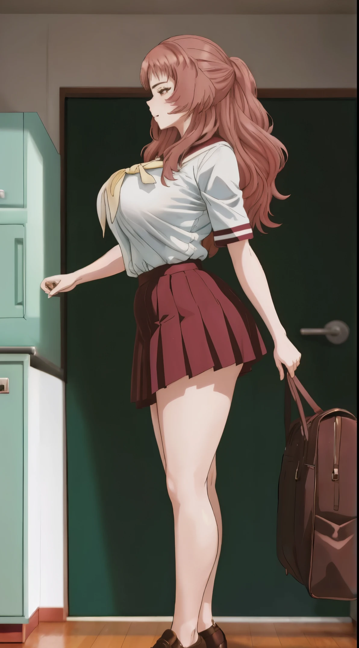 (full body view) (from from side)One beautiful girl bent forward, an ultra-realistic beauty, legs in different directions, school uniform, short skirt, short sleeve shirt, white shirt school uniform, long hair, Spicy pose, a slight smile, trappings, flower in the hair, stockings, Background, VLOP and Sakimichan, ross tran 8 k, Maximum detail of the genitals, Maximum breast detail, Maximum facial detail, realistic eyes, realistic Nose, Realistic smile, Ultra Detail, huge breast, huge_breasts, huge_breasts, huge_breasts, thicc, panty, very short skirt, hot, sexy, mature, ecchi