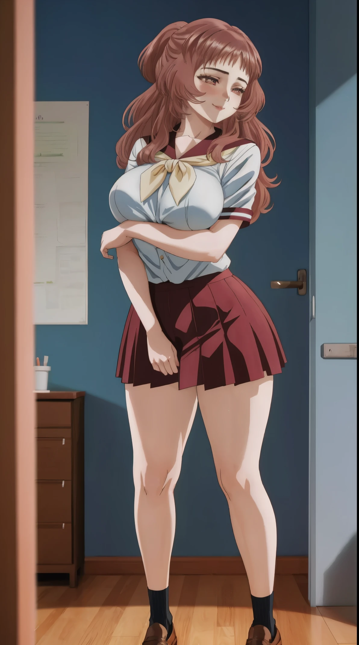 (full body view) (from from side)One beautiful girl bent forward, an ultra-realistic beauty, legs in different directions, school uniform, short skirt, short sleeve shirt, white shirt school uniform, long hair, Spicy pose, a slight smile, trappings, flower in the hair, stockings, Background, VLOP and Sakimichan, ross tran 8 k, Maximum detail of the genitals, Maximum breast detail, Maximum facial detail, realistic eyes, realistic Nose, Realistic smile, Ultra Detail, huge breast, huge_breasts, huge_breasts, huge_breasts, thicc, panty, very short skirt, hot, sexy, mature, ecchi