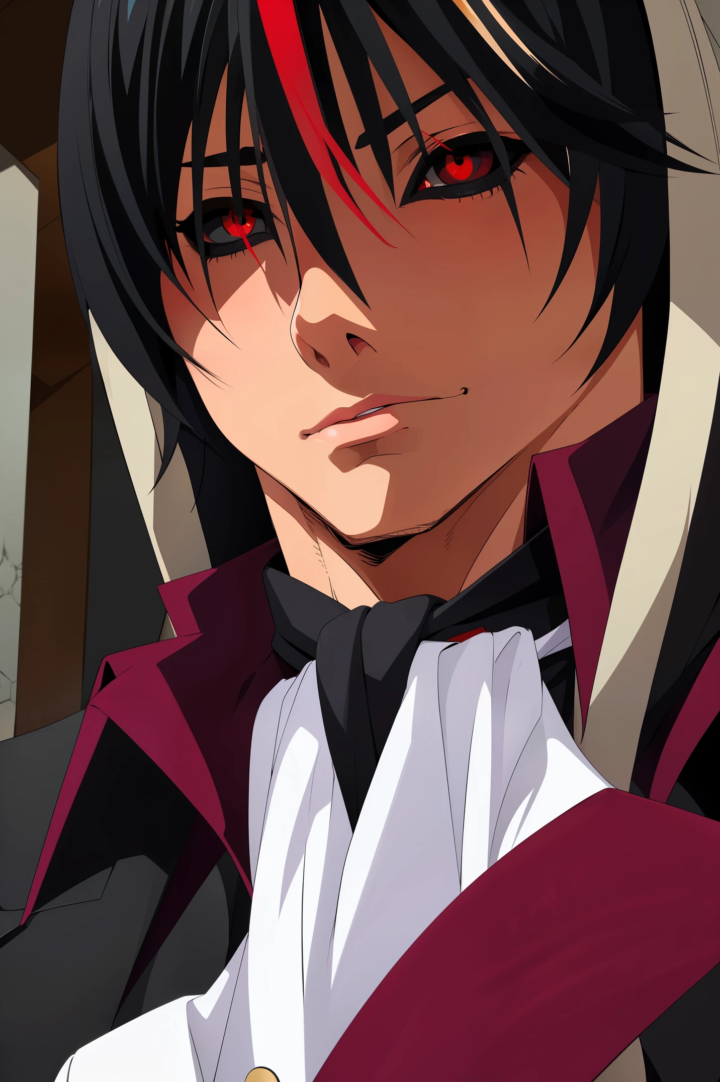 Diablo, detailed eyes, ((black eyes, red pupils)), detailed face, detailed clothes