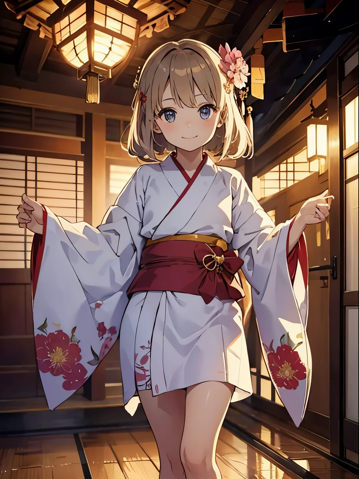 {{{masterpiece}}}, {{{best quality}}}, {{ultra-detailed}}, {illustration}, {{an extremely delicate and beautiful}}, 1girl,smile,10yo,child,petite,skinny body,japnese luxurious kimono,japnese New Year's Eve,shrine,hair ornaments,full body,nipples