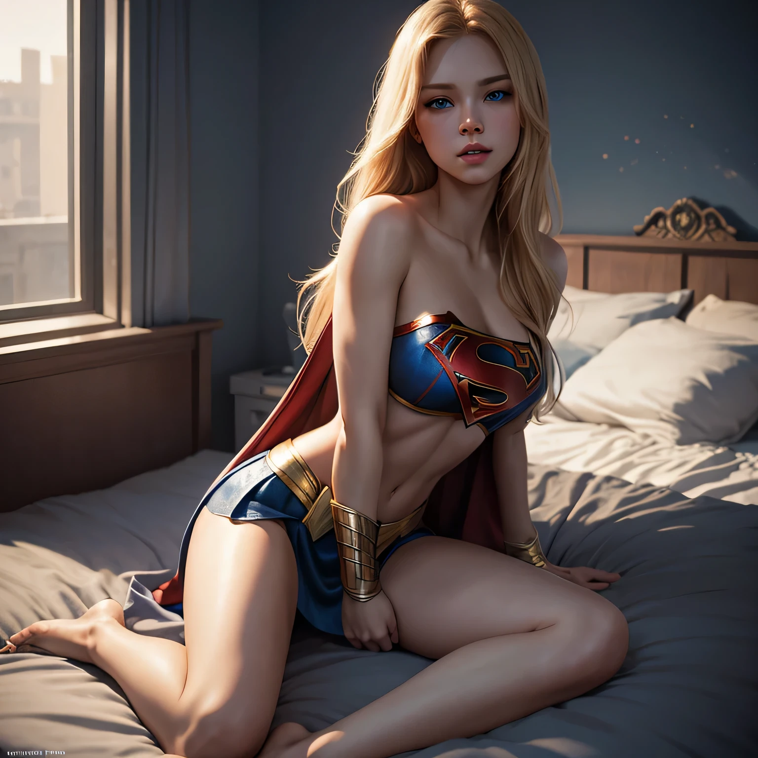 Face beautiful blue eyes long hair, showing pussy wet, makeup, nsfw, big breasts detailed perfect 3D rendering  wonder woman 