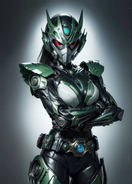 Textured skin, Super Detail, high details, High quality, Best Quality, hight resolution, 1080p, hard disk, Gorgeous beauty,(Kamen Rider),(mask off),(women&#39;s rideody suit,battle suits,Transformation Belt,Battle Mode,Metal,Transform into Kamen Rider,cyborgs