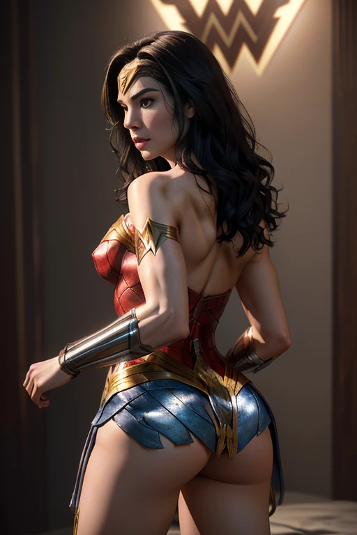 (((nude, naked))), large breast, big butt, thick legs, full body view, hairy pubic hair, ((best quality, masterpiece, ultra realistic professional lighting, ultra thin 8K, fine texture of detailed background, sharp face with perfect strokes.)), ((wonder woman inspired)),